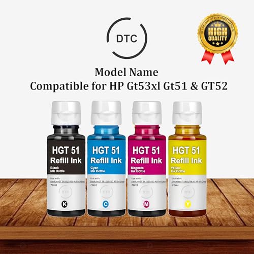 Image of Duplex DTC Refill Ink GT51 Compatible for HP Ink Tank 115 310 315 319 410 415 416 419 455 500 515 520 525 530 589 615 750 790 670 GT5810 GT5811 GT5820 (GT51 Black Ink 4 Pcs)