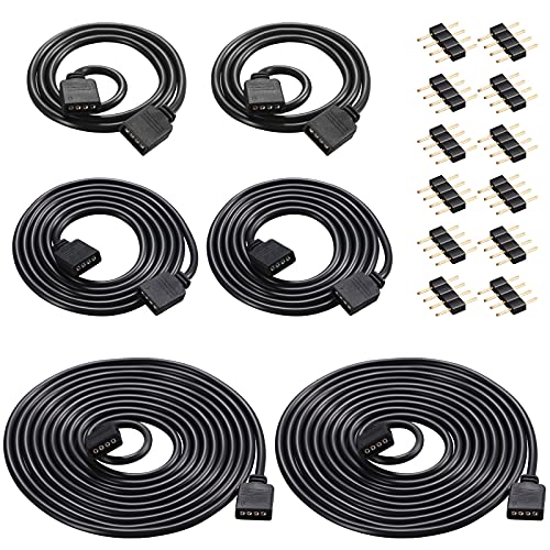 Honoson 6 Pieces 4 Pin RGB Extension Cable LED Strip Connector Cord Wire Cables Kit with 12 Pieces Pin Connector for 5050 3528 RGB LED Motorcycle Car Light Neon Strip Light(1.63.3 6.6 ft Black)
