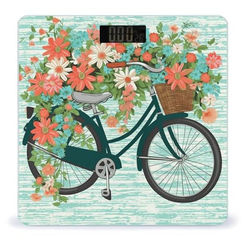 Báscula de baño digital con diseño bicicleta y flores miniatura 1