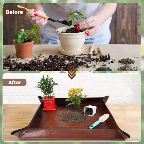 Image of 26.8 inchX26.8 inch Repotting Mat for House Plants Transplanting Control Mess, Foldable Waterproof Gardening Tray Mat Gardening Gifts for Plant Lovers