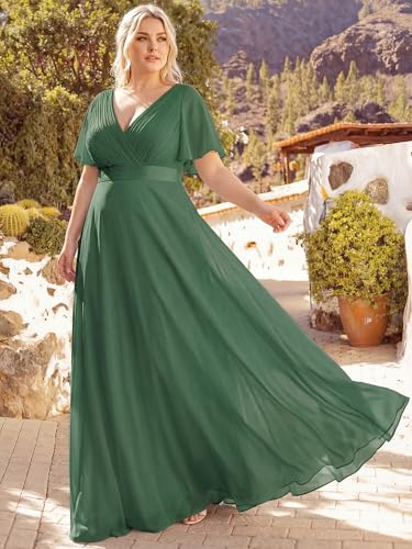 Image of Ever-Pretty Women's Chiffon Formal Evening Dresses for Curvy Women V-Neck Plus Size Floor Length Bridesmaid Dress