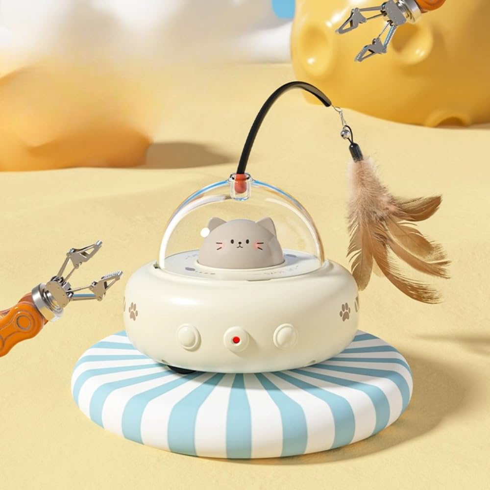 Jouet Interactif pour Chat Jouet Automatique avec Laser Rotatif, Plume Suspendue, Lumière LED, Détecteur Intelligent – pour Chats et Chatons , Stimulation Physique et Mentale – Fonctionne Jour et Nuit