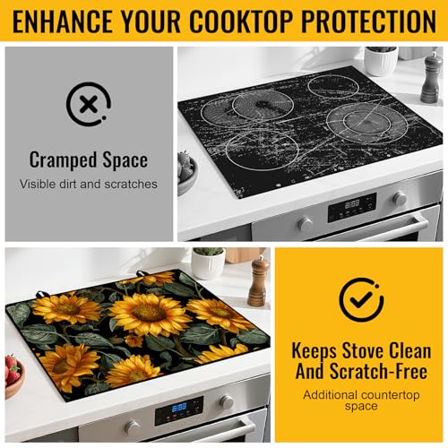 Image of NYZE Stove Cover for Electric and Glass Stove Tops 3-in-1 Stove Mat, Heat Resistant Counter Protector Mat, Non-Slip Surface & Drying Rack (Sunflower, 28.5 inchLx20.5 inchW)