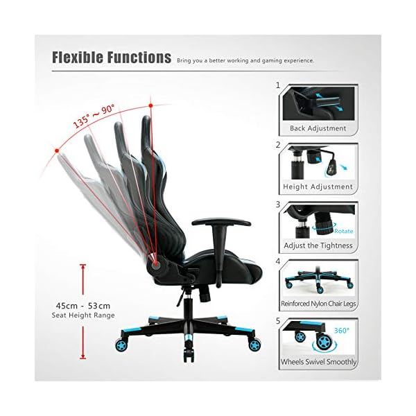 IntimaTe WM Heart Racing Chair, Computer Chair, PU Gaming Chair with Headrest&Lumbar Cushion, 135 Degree Reclining Angle - Image 4