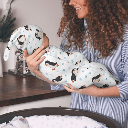 Image of Swaddling Blanket for Baby, Sleeping Sacks, Unisex Baby Stuff with Hat, Penguin