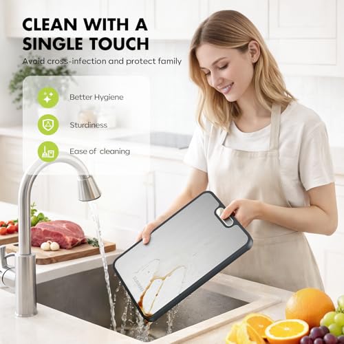 Image of Sumzzz Titanium Cutting Board for Kitchen, Cutting Board Double Sided Food Grade, Pure Titanium /PP, Easy to Clean Large Size 16 inchx10 inch