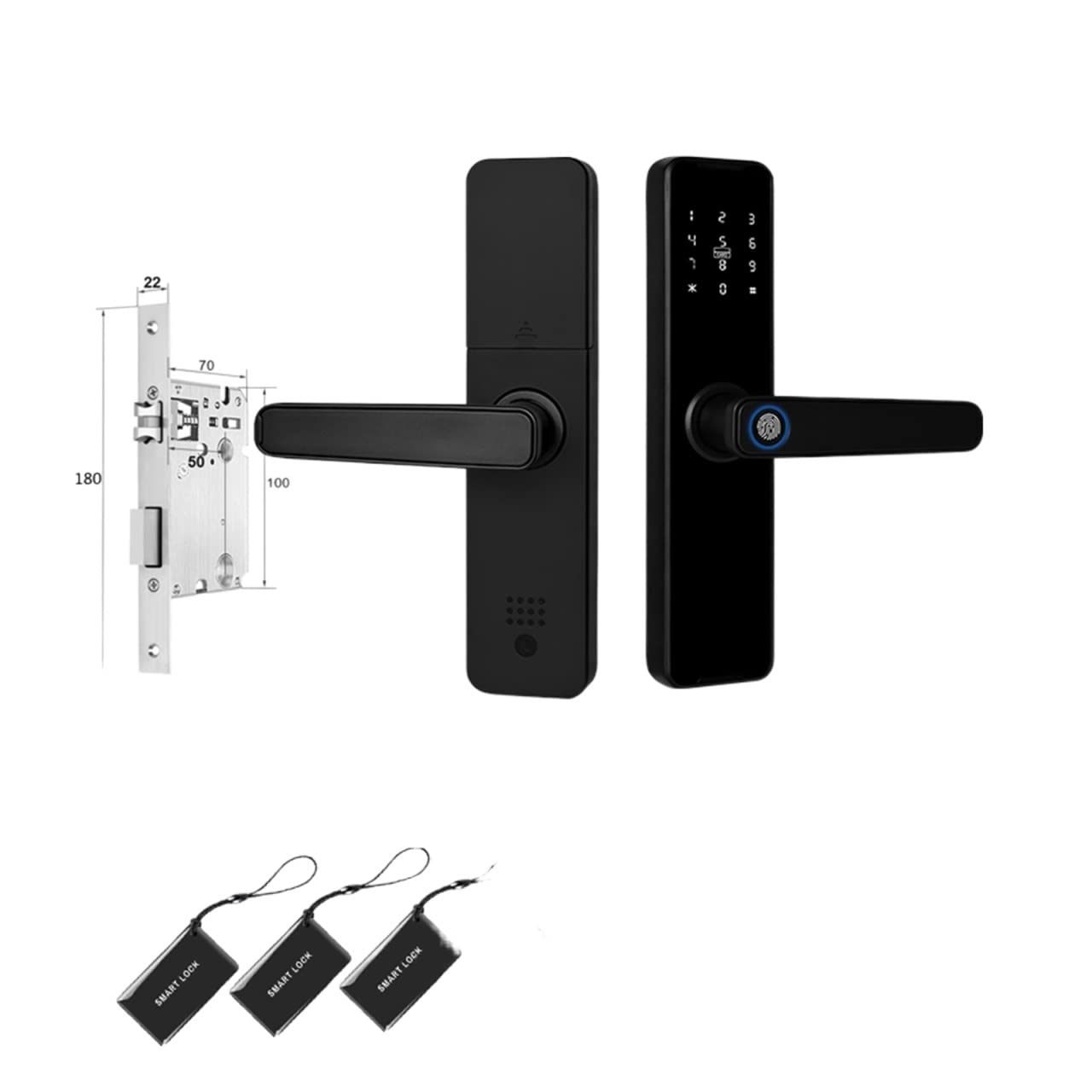CVFRDD Smart Door Knob, Tuya Fingerprint Door Lock Digital Electronic Smart Keyless Entry For Home House With Passcode Keyless Entry Door Handle(22x180)