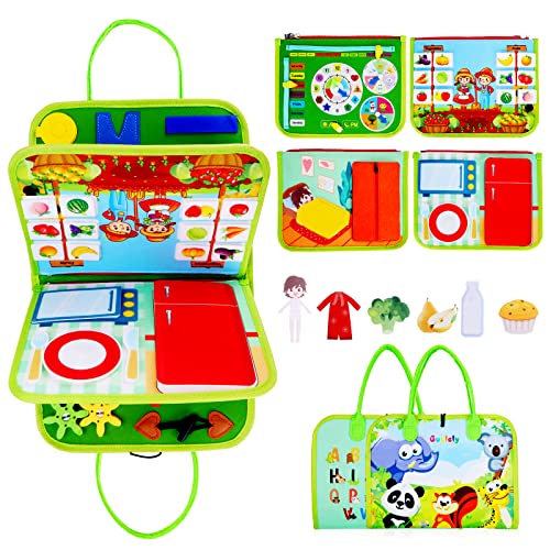 Image of Guolely Busy Board - Montessori Toys for 1 2 3 4 Year Old with Life Skill, Role-Play,Alphabet, Number, Shape, Animal, Weather, Toddlers Travel Toy Gift Ideal for Boy Girl-Green