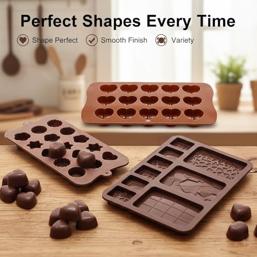 Image of Signamio 3 Pcs Chocolate Mould Set - Heart Shape & Multi Design, | Chocolate Mould Silicone for Candy Making | Durable Chocolate Silicone Mould for Creative Desserts