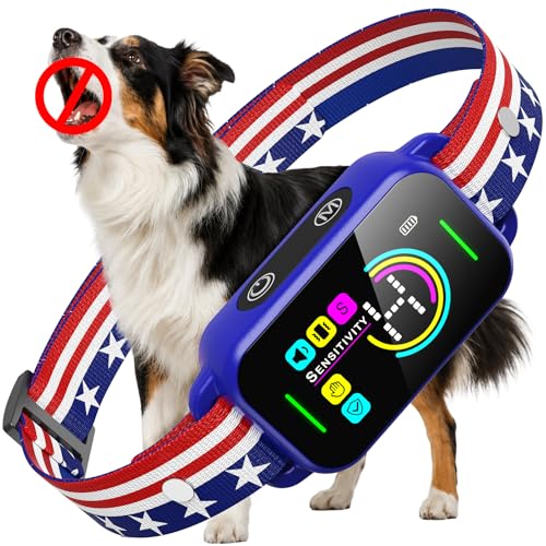 Image of Bark Collar for Large Medium Small Dogs - Smart AI 1S Stop Barking, Anti Barking Device & Dog Training Collar with Beep, Vibration & 8-Level Sensitivity, IP67 Waterproof - Red White Blue