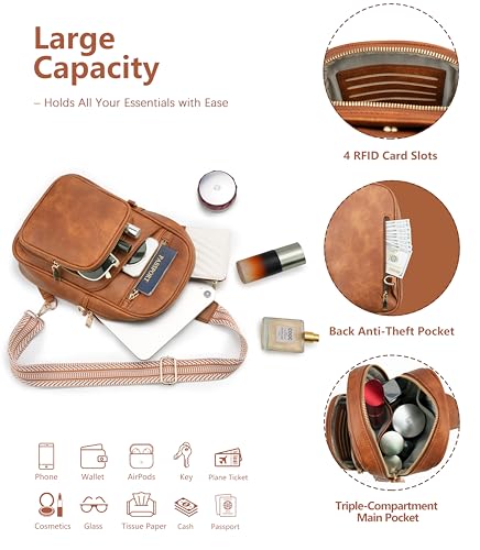Image of Sling Bag for Women,Anti Theft Crossbody Bag,RFID Travel Purse | Vegan Leather Crossbody Purse,Multi Pocket Organizer,RFID Sling Bag,Hidden Rear Pocket,Adjustable Strap,Travel Bag