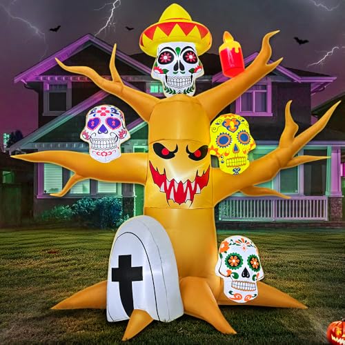 8FT Halloween Inflatable Decorations Blow up Tree Decorations Day of The Dead Catrina Skulls Dia de Los Muertos Built-in LEDs for Halloween Party Garden Lawn Yard Patio Dcor