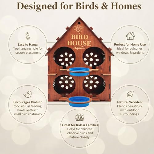Image of Signamio Upgraded Wooden Bird House with 4 Bird Space Option and Water Feeder - Large Bird Nest for Outdoor Use, Durable Birds Nest Home, Ideal for Birdwatching Enthusiasts