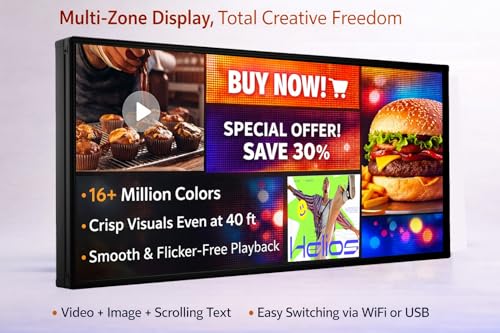 Image of P5 Outdoor LED Sign 65 inch x 34 inch, IP65 Waterproof Programmable Full Color Digital Display with WiFi & USB Control, High-Resolution Scrolling Text Image Video LED Advertising Board for Business