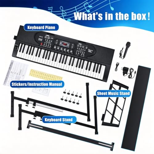 Image of 61 Key Keyboard Piano, Portable Electric Piano Kit with Stand for Beginners