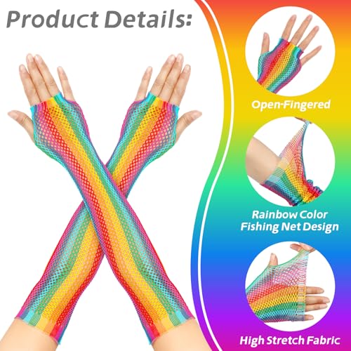 Fishnet Fingerless Gloves, Neon Mesh Long Arm Warmers Accessories for Women Pride Day Parade Halloween Rave Party Cosplay Costume Decoration3
