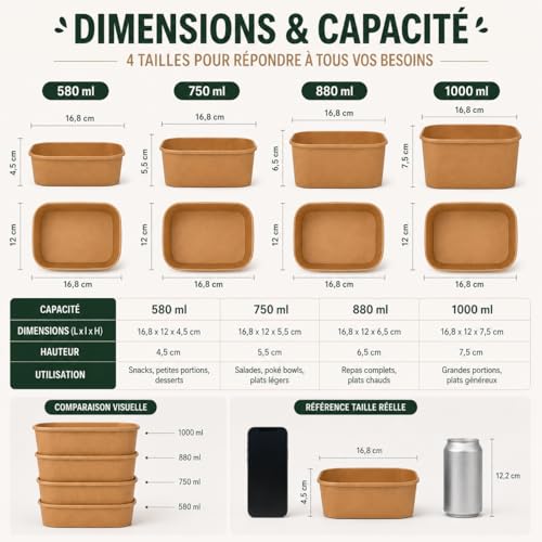 Barquettes Kraft Alimentaires Rectangulaires 750 ml Boîtes - 3