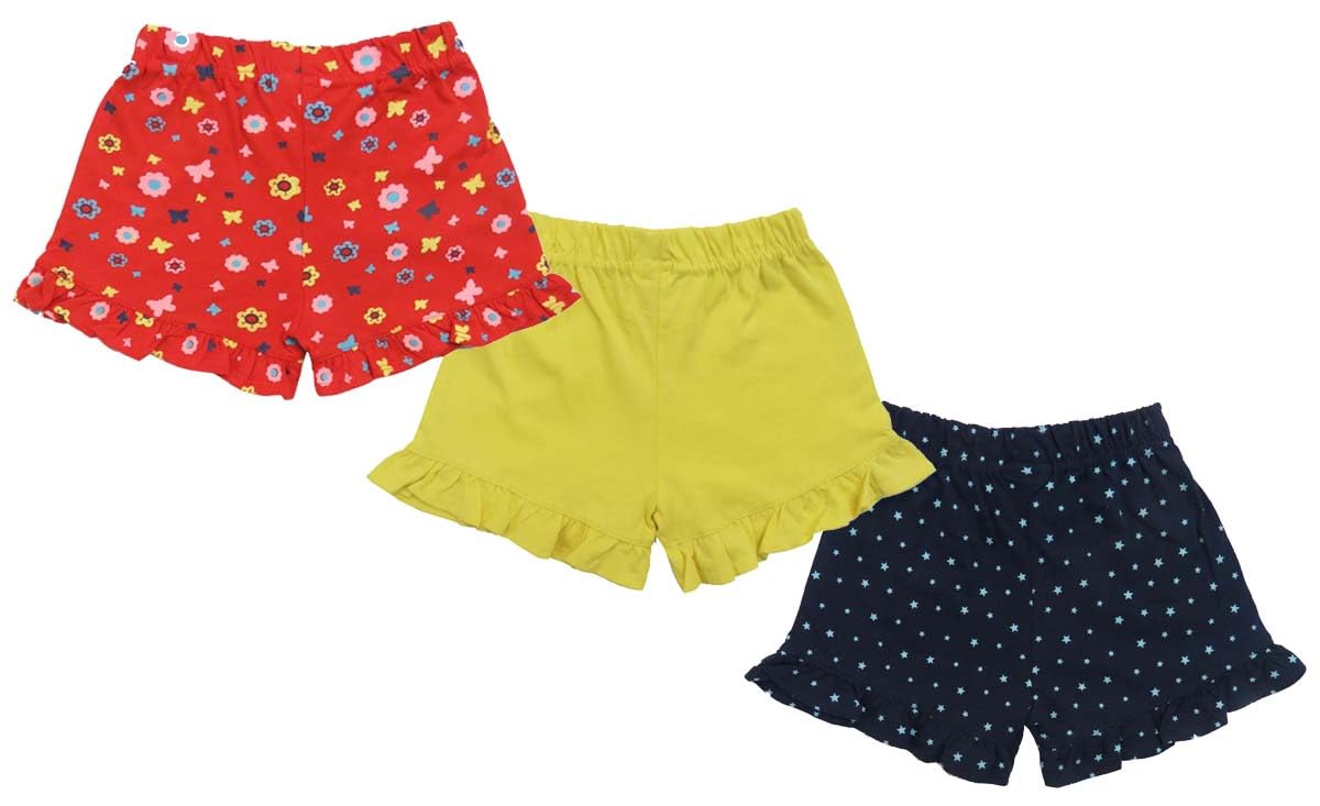 Clothe Funn Baby Girls Fancy Printed Shorts with Frill,(Combo:-7, Navy, Yellow, D.Coral, 6-12 M), (Pack of 3) - Image 5 thumbnail