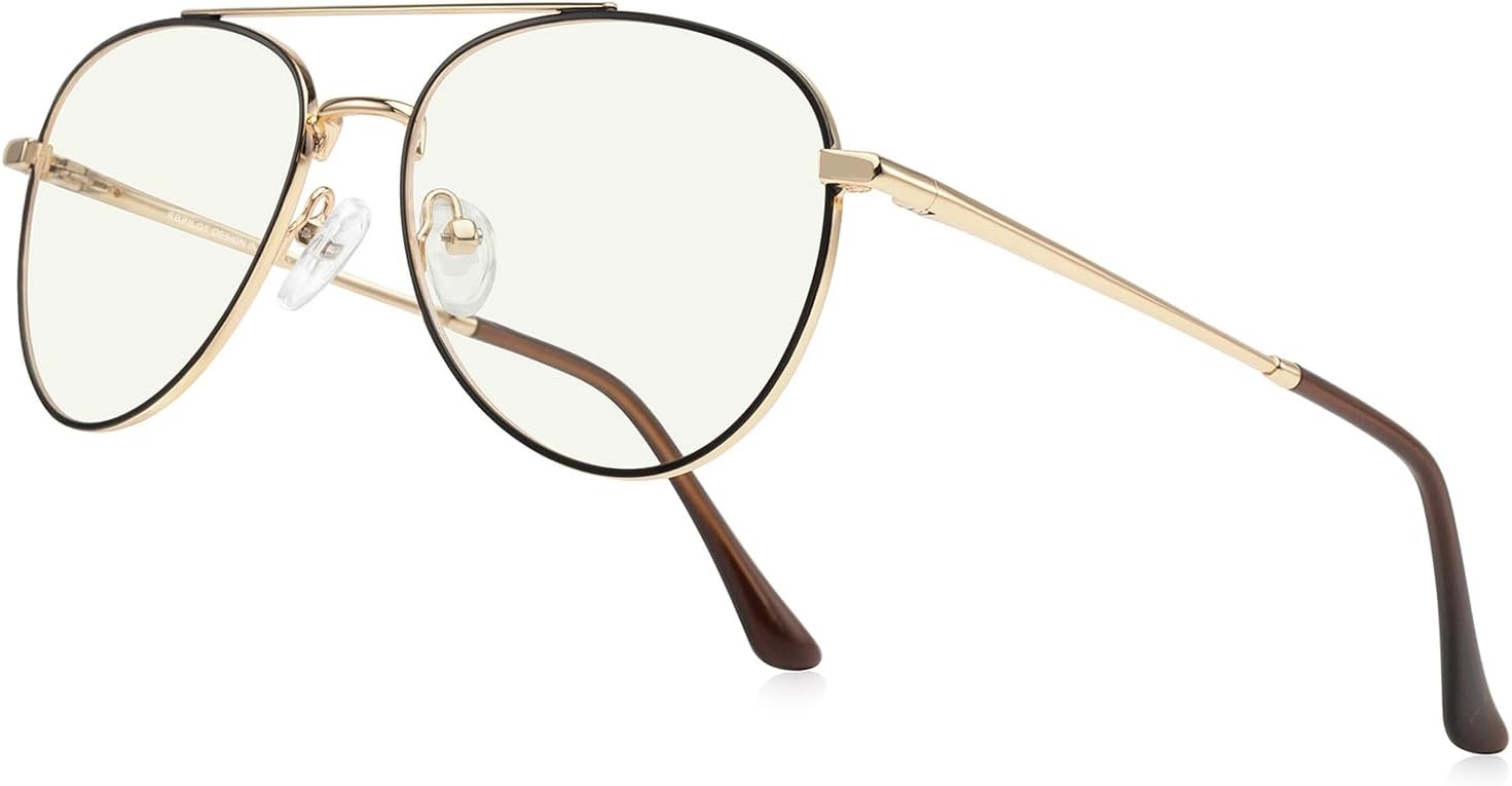 Aviator Reading Glasses for men and Women Blue Light Blocking Lens Spring Temple Black on Gold 54 Millimeters 0.5 x