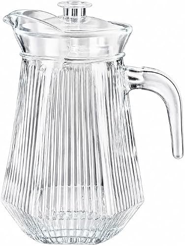 Clear Glass Jug with Lid 1.2L, Ribbed Design Jug - Pack of 3