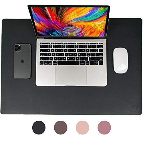 Leather Desk Pad 24" x 17", Vine Creations Office Desk Mat Waterproof Black