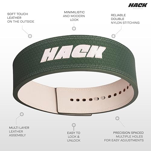 Image of Hack Athletics Premium 13MM Weight Lifting Lever Belt -Power Lifting Belt for Men & Women for Lower Back Support, Multipurpose Gym Workouts Deadlifts Squats Powerlifting (2-Claw) (Signature Green, M)