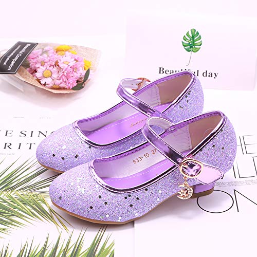ALPHELIGANCE Girls Flats Sparkle Party Mary Jane Princess Dress Shoes (Purple,9)