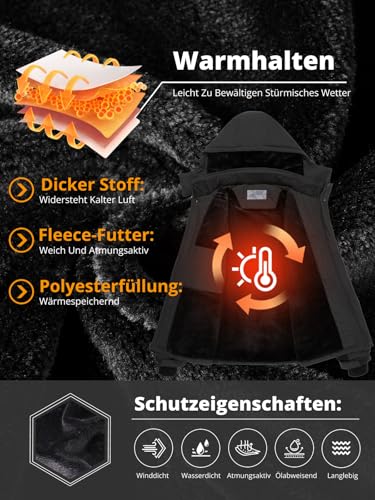 OutPro Herren Skijacke Winterjacke Warme FleecejackeWasserdicht Winddicht Funktions Baumwolljacke Winterjacke Outdoor WandernTibetisch schwarz,M