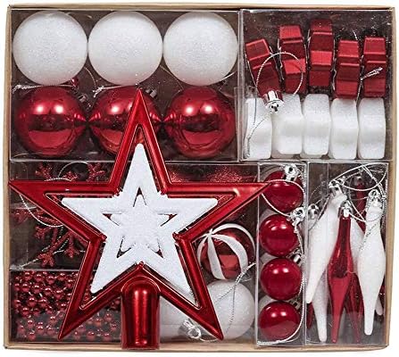 LINRUS 52PCS Christmas Tree Ornaments Set, Shatterproof Balls Xmas Seasonal Decorative Hanging Baubles Set with Reusable Gift for Holiday Xmas Tree Decorations