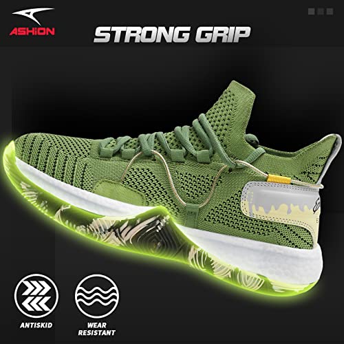 Ashion Mens Basketball Shoes Lightweight Breathable Sneakers Anti Slip Sports Shoes For Running Walking Grass Green 11 #TOP2