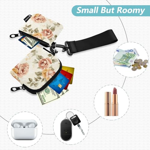 Brown Romantic Rose Women's Money Organizers Small Detachable Credit Card Wallet Organizer with Zipper Pocket for Daily Use 2 Packs Mujer para tarjetas2