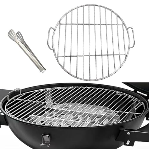 Parrilla redonda de acero inoxidable con asa para parrillas Weber 7432 y 57 cm, diseñada para evitar deformaciones y facilitar la manipulación de alimentos (53 cm)