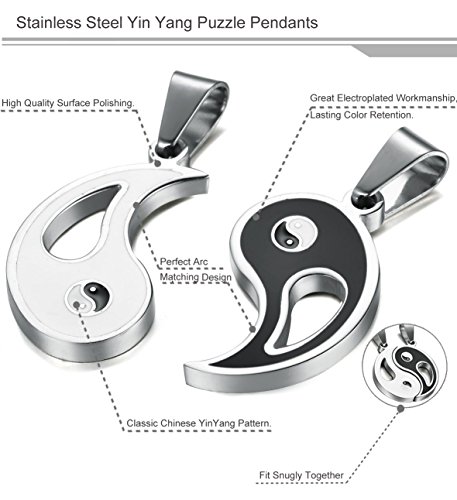 FIBO STEEL 2pcs Stainless Steel Yin Yang Pendant Necklace for Men Women Puzzle Couples Necklace,22 inches2