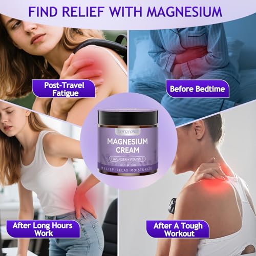 Image of Magnesium Lotion with Fast-Absorbing Formula - Non-Greasy Magnesium Cream for All Skin Types Ideal for Bedtime Routine on Legs, Calves & Feet Unscented Care-Creamy Tone Purple
