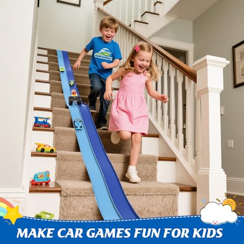 Image of Flexible Race Car Track 15 Ft Starter Set with Suction Cups Compatible with Diecast 1 /64th Car for Ages 3 & Up Classic Long Rolls Up Portable Racetrack