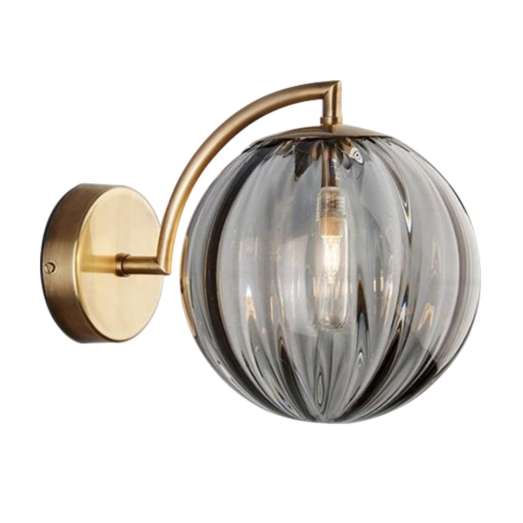 Rutxe Smoke Grey Modern Glass Ball Wall Lamp Bedside Wall Light Globe Wall Mounted Light Wall Sconce Lighting Mid Century Wall Fixture For Living Room Bedroom Hallway (Smoke Grey)