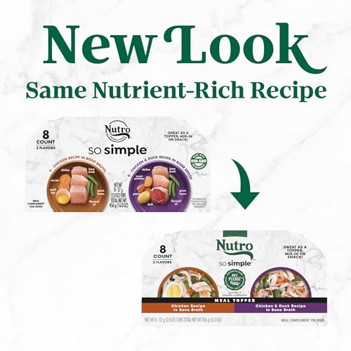 Image of Nutro So Simple Wet Dog Food Meal Complement, Dog Food Toppers Chicken and Chicken & Duck Recipes in Bone Broth, Variety Pack, 2 oz. Trays (8 Count, Pack of 2)