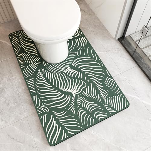 Treer Tapis WC Contour, Tapis de Toilette Forme de U, Diatomite, Absorbant, Sechage Rapide, Antidérapant, Lavable, pour la Protection des Sols Contre l'Urine...