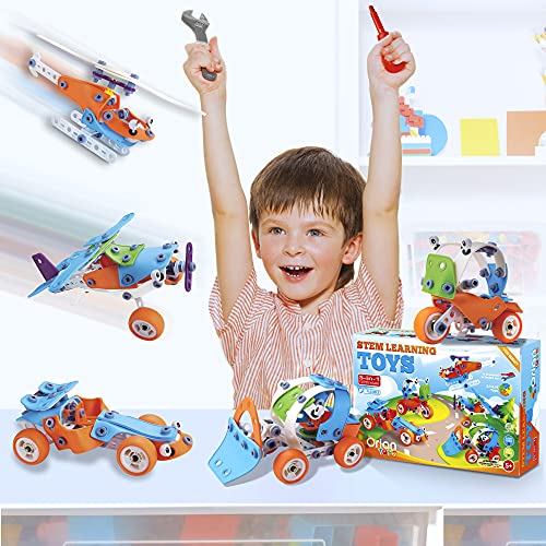 Orian Toys 5 in 1 STEM Learning Toys for Boys and Girls, Best IQ Builder STEM Learning Toys Creative Construction Engineering for Kids 5-11 years old, DIY Building Kit, 132 Pieces, Play Set - Gift Box