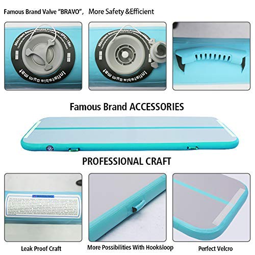 PPXIA Gymnastics Air Mats Inflatable Tumbling Mat 4 inches Thickness Air Floor Tumble Track Mat with Pump for Yoga Training Cheerleading Home Beach Park and Water Use