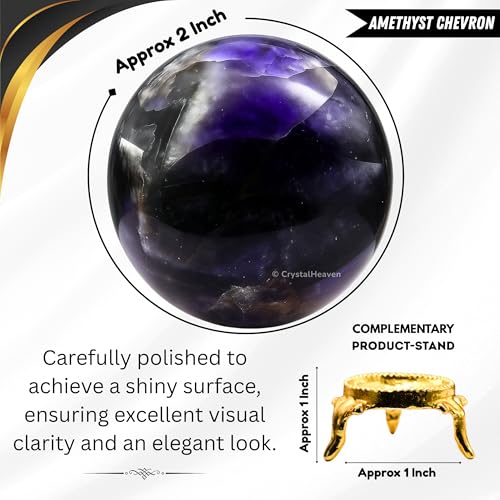 Image of Certified Amethyst Chevron Crystal Ball for Meditation | Premium Crystal Vastu Items for Home and Feng Shui Items for Good Luck - Pooja Supplies and Spiritual Practices (2 inch Inch)