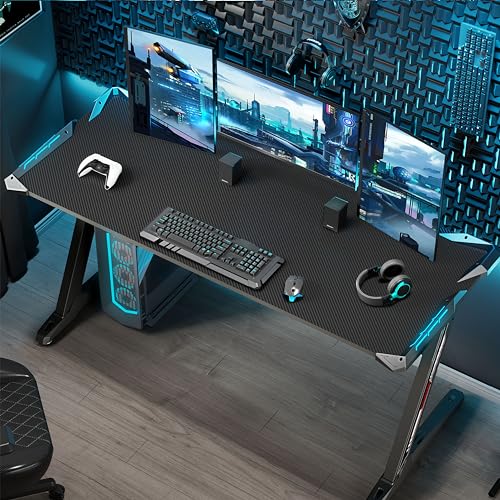 Image of EUREKA ERGONOMIC Z60 Gaming Desk with Led Lights, 60 Inch Computer Desk Large Table RGB Gaming Table for Home Office Desk Study pc Desk with Mouse Pad, Easy to Assemble, escritorio mesa Gamer Desk