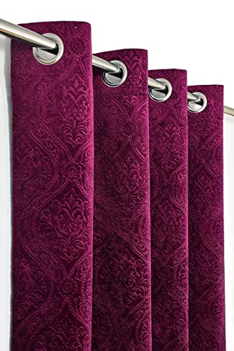 Image of Suede Velvet Embossed Room Darkening Door Curtain for Living Room, Bedroom, Hallway, 9 feet Long, Wine, Set of 1