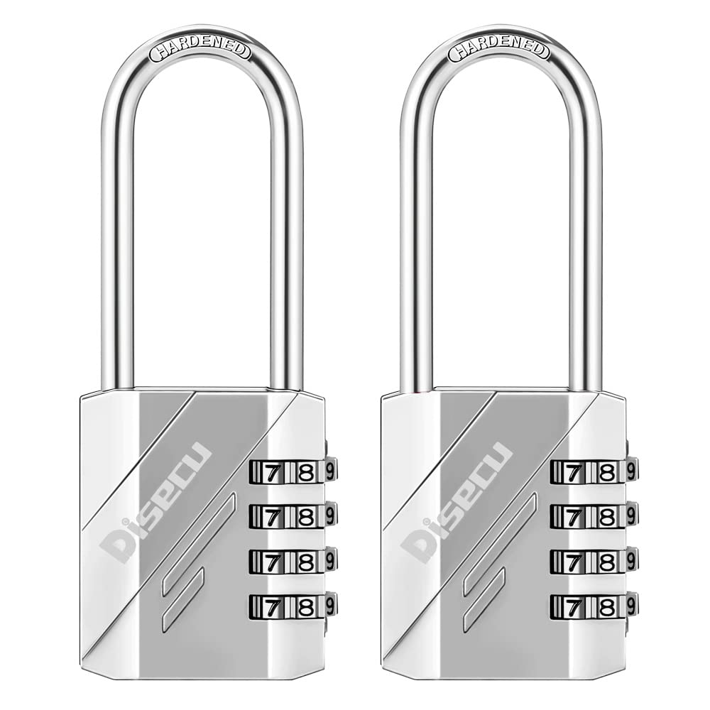 Disecu 2 Pack 4 Digit Combination Lock 2.5 Inch Long Shackle Outdoor Waterproof Padlock for School Gym Locker, Fence, Hasp Gate, Case, Storage (Silver)