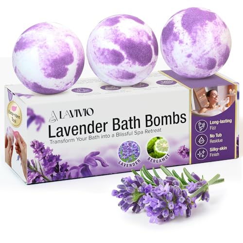 Lavivio Lavender Bath Bombs for Women - Lavendar Bath Bomb with Shea Butter & Essential Oils - Mega Foaming, Relaxing, Moisturizing, for Stress Relief & Dry Skin - 3 x 100g - Gift Set