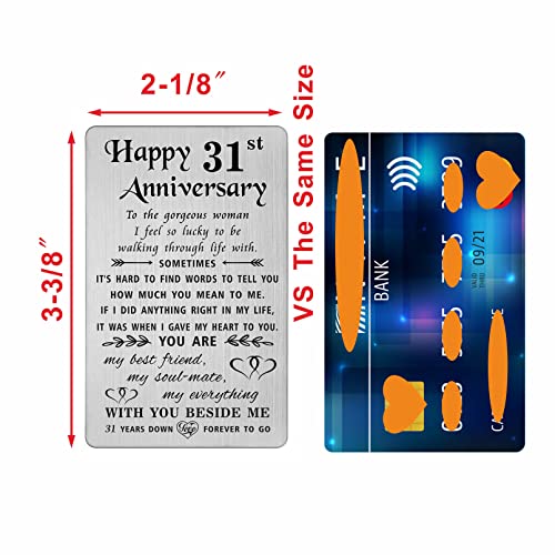 TANWIH 31st Anniversary Card for Her Wife, 31 Year Anniversary Card Gifts for Her Women, 31st Wedding Anniversary for Wife, Engraved Metal Wallet Cards2