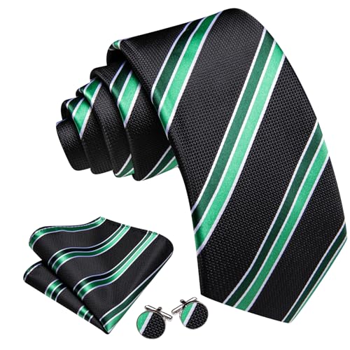 Image of Barry.Wang Man Stripe Ties Set Silk Woven Pocket Square Necktie Cufflinks Formal Party Business