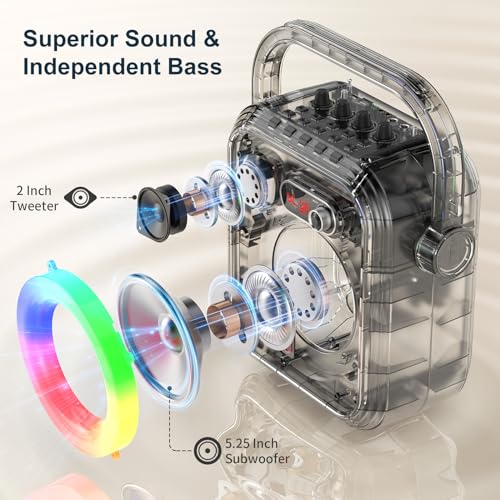 Image of JYX Karaoke Machine with 2 Wireless Microphones, Portable Bluetooth Speaker PA System with Shoulder Strap, RGB Lights, Subwoofer Support TWS, USB, Radio, AUX, REC, Bass&Treble for Home Party /Adults