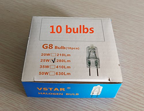 Vstar® G8 120V 25W Halogen Light Bulbs,(Shorter <37Mm),Dimmable,10 Pcs #TOP3