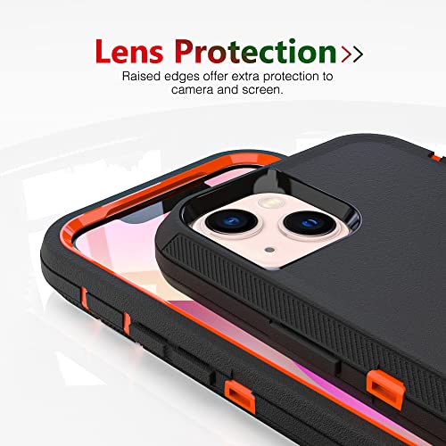 Image of Case for iPhone 13 mini, Heavy-Duty Tough Rugged Shockproof Drop Protective Cover Phone Cases, Black+Orange